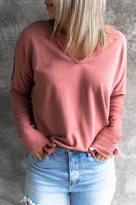 Casual & Stylish Classic Solid Split Joint V Neck Tops