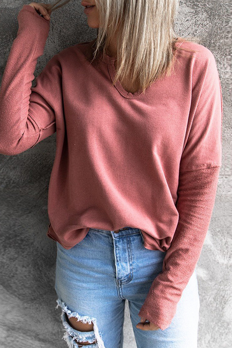 Casual & Stylish Classic Solid Split Joint V Neck Tops