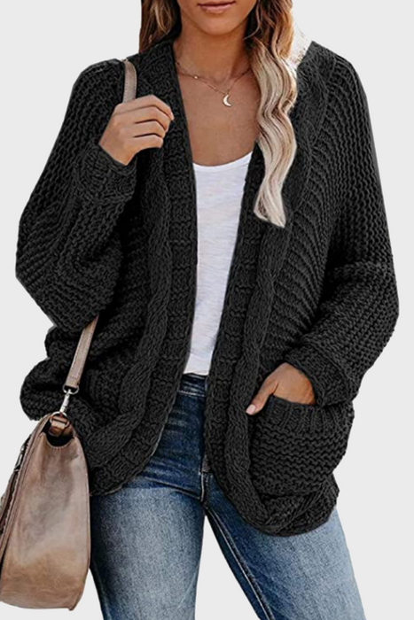 Casual & Stylish Classic Solid Pocket V Neck Tops Sweater