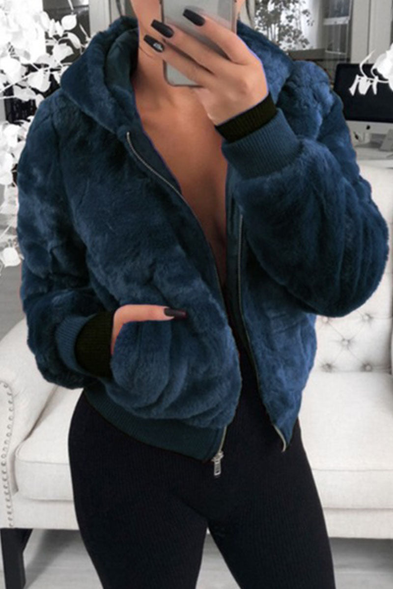 Fashion Street Classic Solid Patchwork Hooded Collar Outerwear(9 Colors)