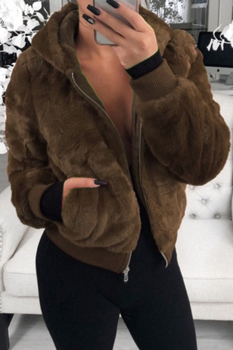 Fashion Street Classic Solid Patchwork Hooded Collar Outerwear(9 Colors)