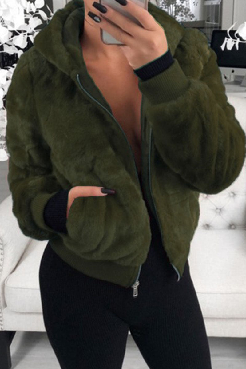 Fashion Street Classic Solid Patchwork Hooded Collar Outerwear(9 Colors)