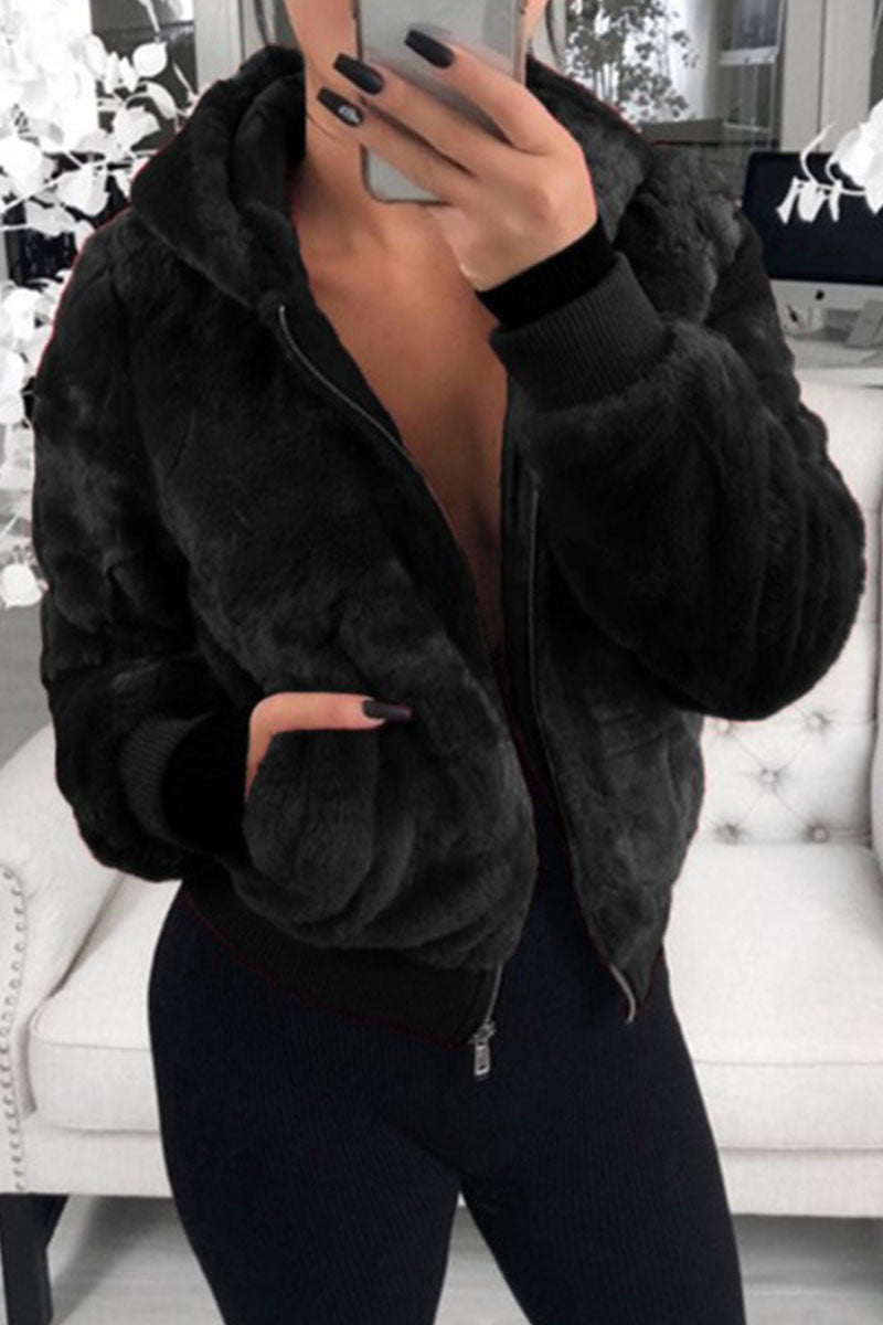 Fashion Street Classic Solid Patchwork Hooded Collar Outerwear(9 Colors)