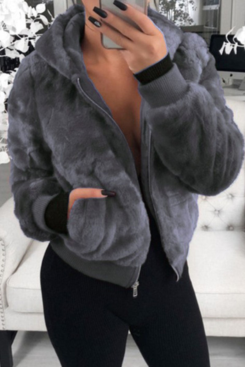 Fashion Street Classic Solid Patchwork Hooded Collar Outerwear(9 Colors)