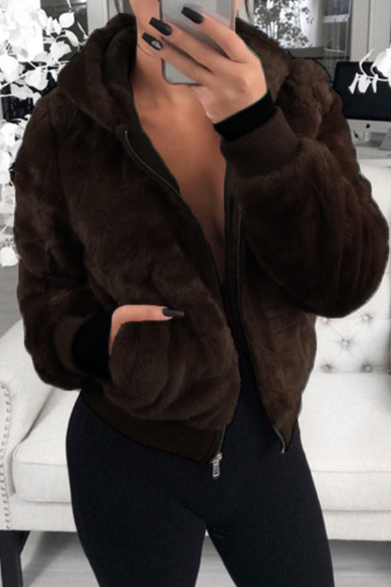 Fashion Street Classic Solid Patchwork Hooded Collar Outerwear(9 Colors)