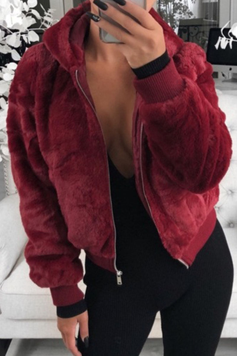 Fashion Street Classic Solid Patchwork Hooded Collar Outerwear(9 Colors)