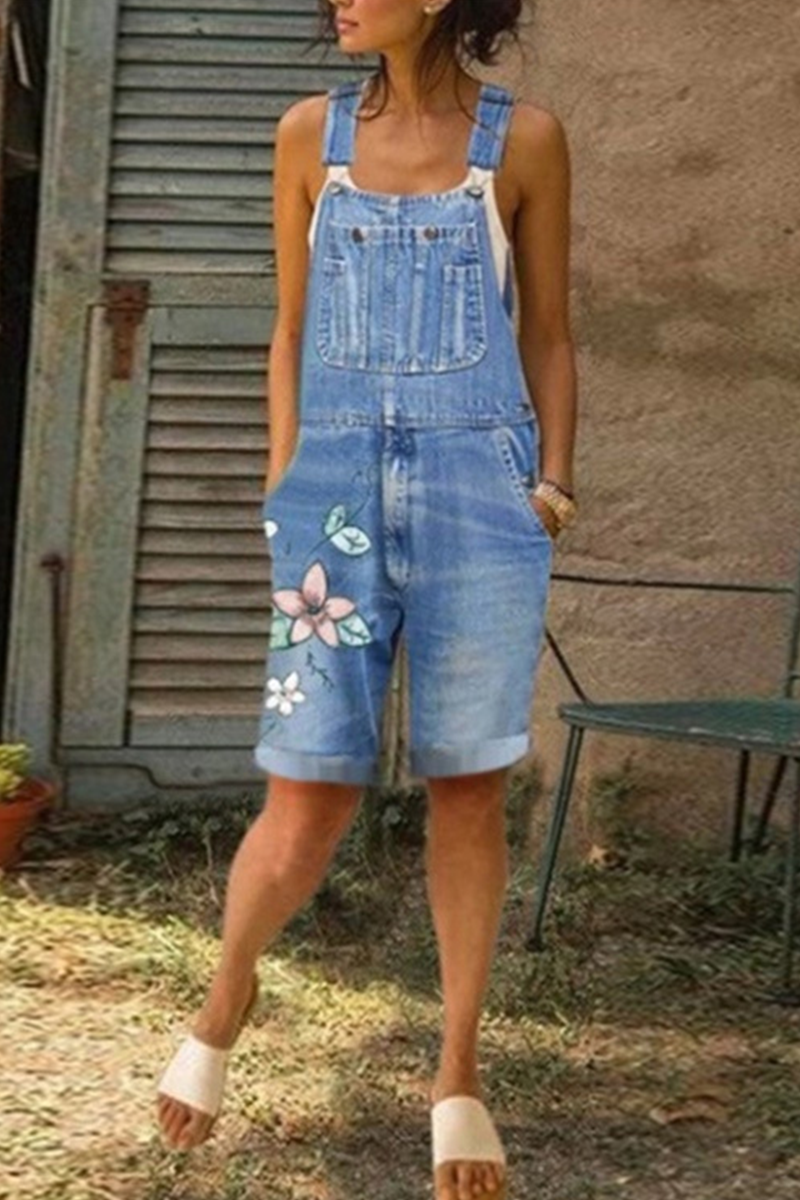 Casual & Stylish Print Patchwork Spaghetti Strap Straight Rompers