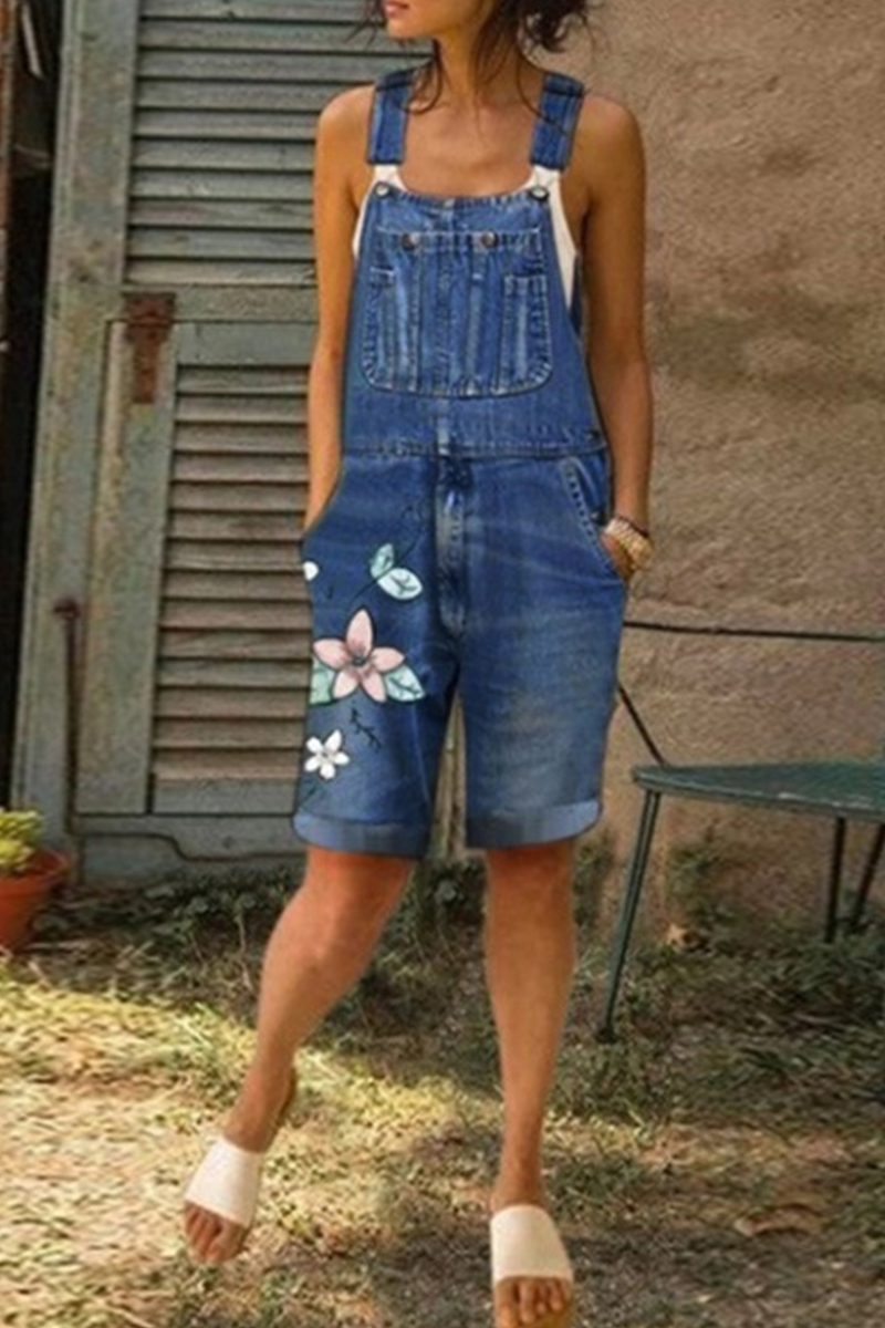 Casual & Stylish Print Patchwork Spaghetti Strap Straight Rompers