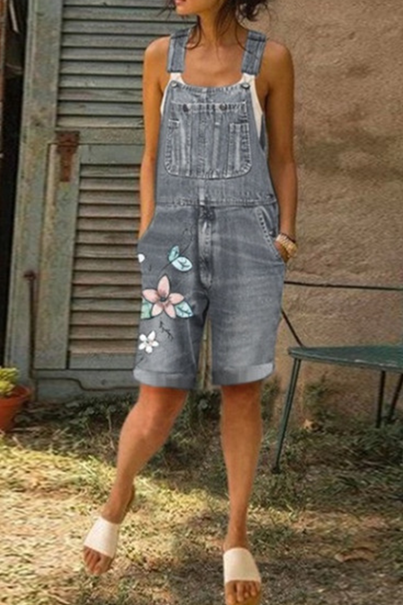 Casual & Stylish Print Patchwork Spaghetti Strap Straight Rompers