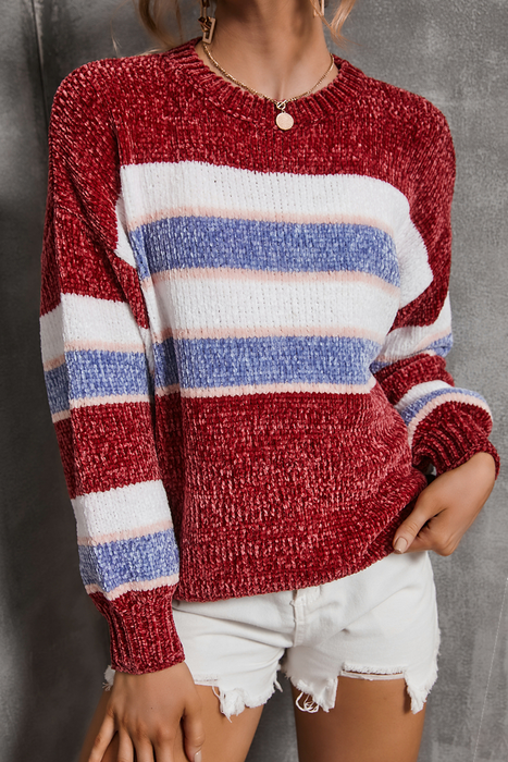 Street Color Lump Contrast O-hals Tops Sweater