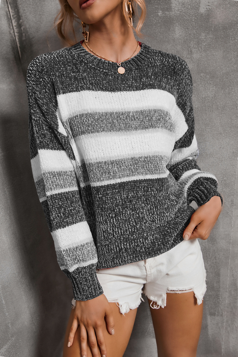 Street Color Lump Contrast O Neck Tops Sweater