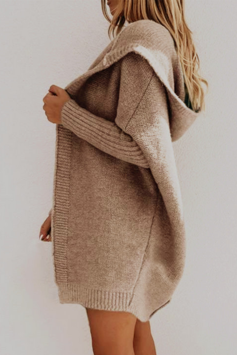 Casual & Stylish Classic Solid Patchwork Hooded Collar Tops Sweater