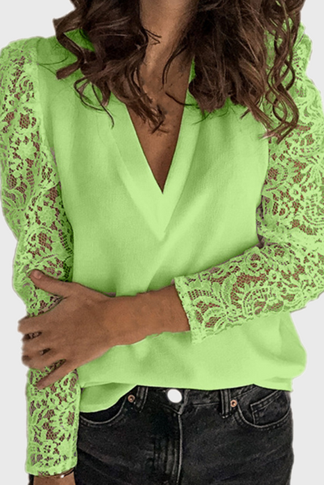 Elegant & Stylish Classic Solid Lace Hollowed Out V Neck Tops(9 Colors)