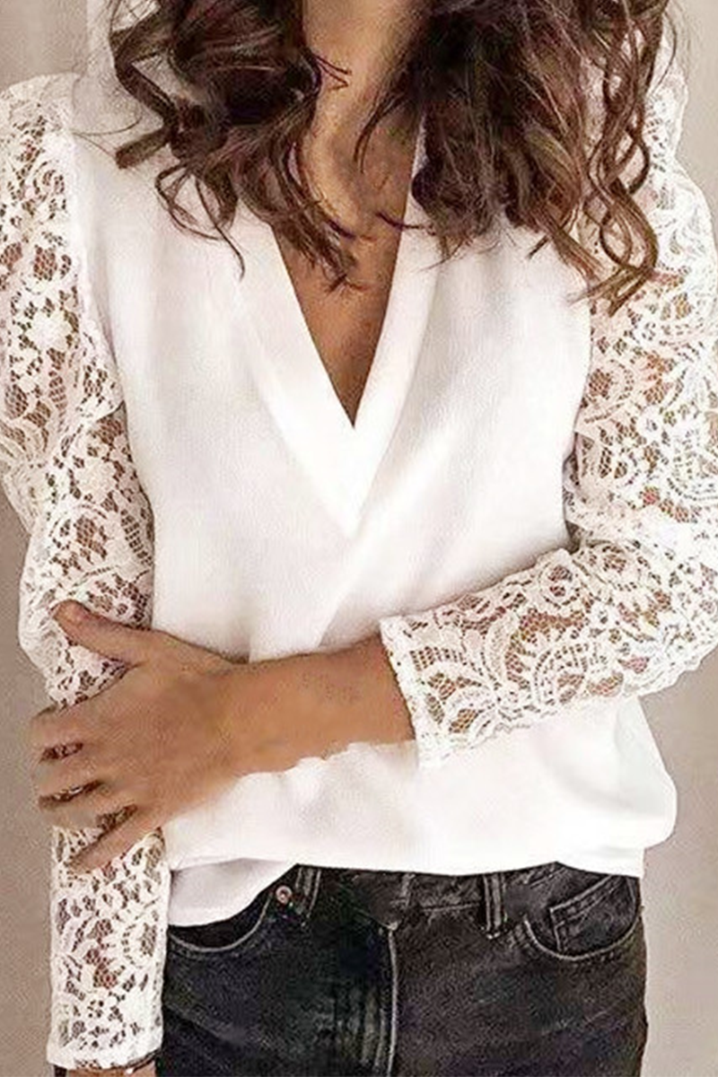 Elegant & Stylish Classic Solid Lace Hollowed Out V Neck Tops(9 Colors)