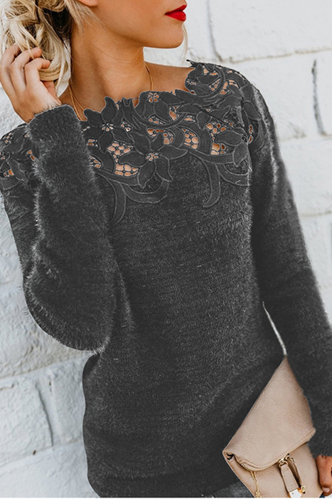 Casual & Stylish Classic Solid Lace Hollowed Out Off The Shoulder Tops Sweater(10 Colors)