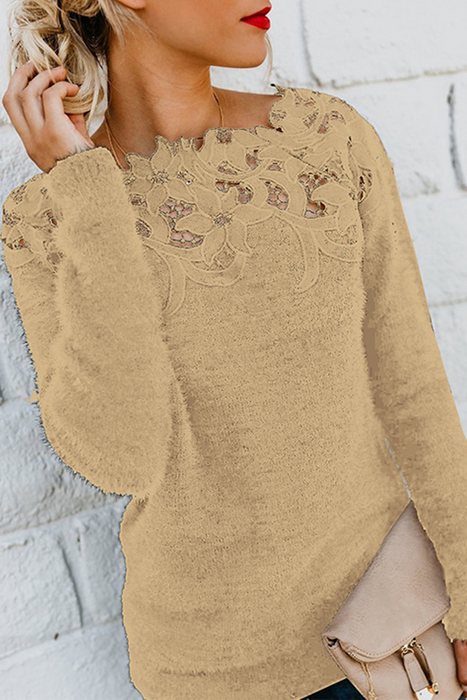 Casual & Stylish Classic Solid Lace Hollowed Out Off The Shoulder Tops Sweater(10 Colors)