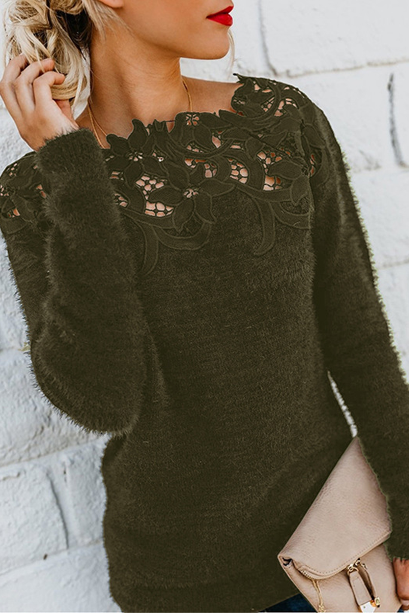 Casual & Stylish Classic Solid Lace Hollowed Out Off The Shoulder Tops Sweater(10 Colors)