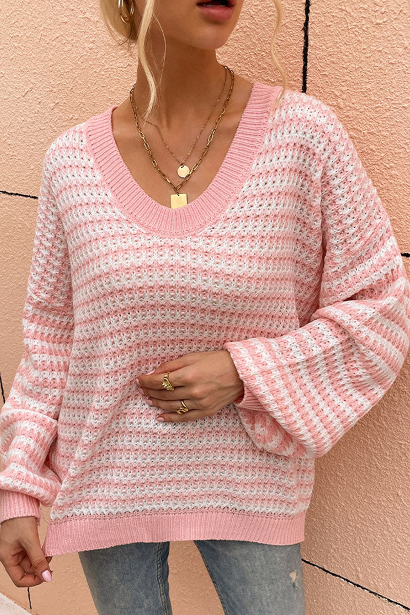 Fashion Casual & Stylish Striped Split Joint V Neck Tops