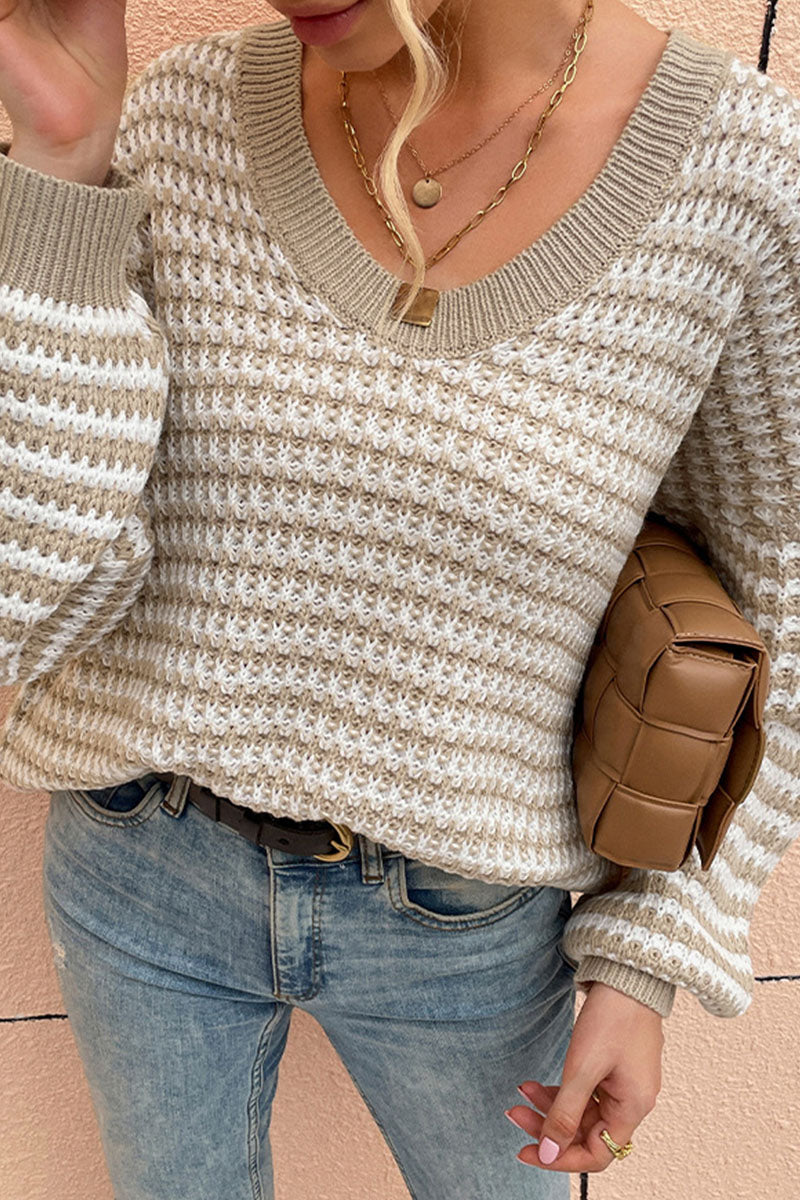 Fashion Casual & Stylish Striped Split Joint V Neck Tops