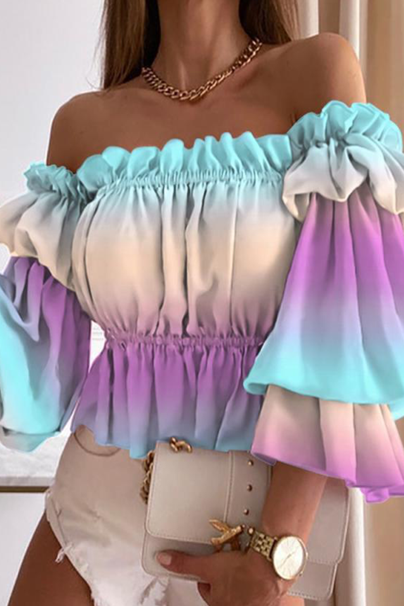 Elegant & Stylish Print Flounce Off The Shoulder Tops(10 Colors)