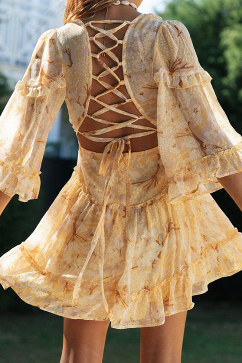 Turn Heads with Backless V-Neck A-Line Dresses in Street Prints