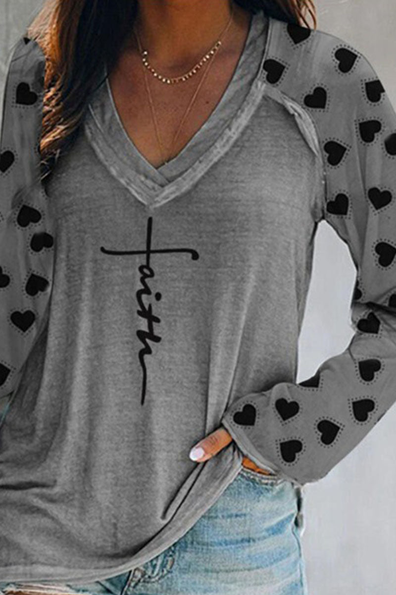 Casual & Stylish Print Patchwork V Neck T-shirts(4 Colors)