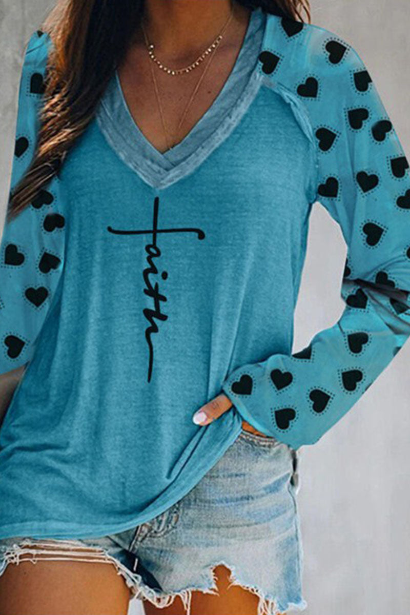 Casual & Stylish Print Patchwork V Neck T-shirts(4 Colors)