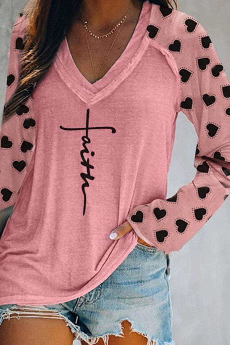 Casual & Stylish Print Patchwork V Neck T-shirts(4 Colors)