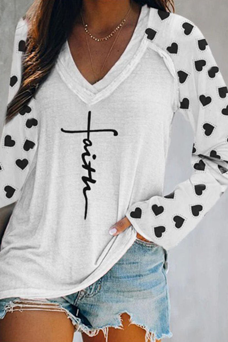 Casual & Stylish Print Patchwork V Neck T-shirts(4 Colors)