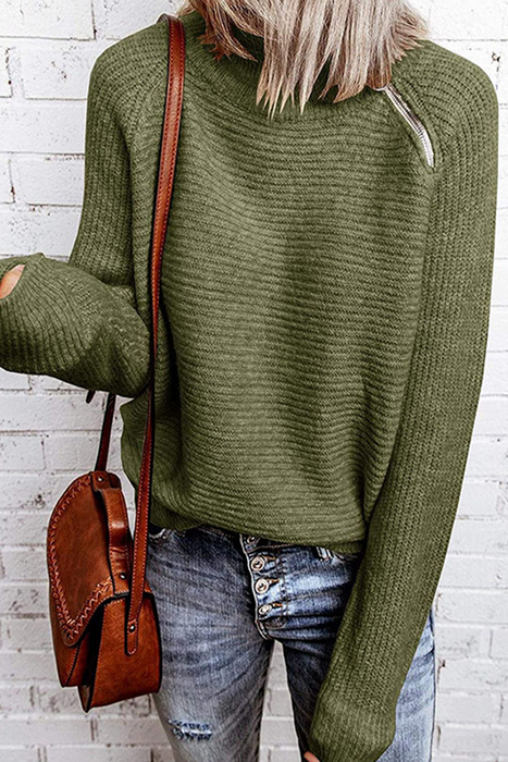 Casual & Stylish Classic Solid Patchwork Zipper O Neck Tops Sweater