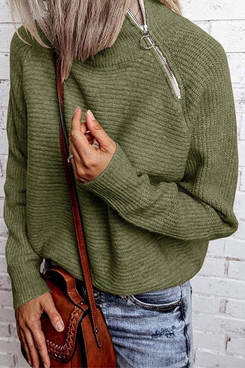 Casual & Stylish Classic Solid Patchwork Zipper O Neck Tops Sweater