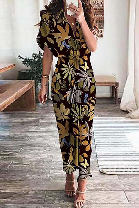 Vestidos de falda lápiz con cuello vuelto y hebilla de frenillo con estampado elegante y con estilo (7 colores)