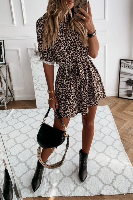 Casual & Stylish Elegant & Stylish Print Leopard Frenulum Buckle Dresses
