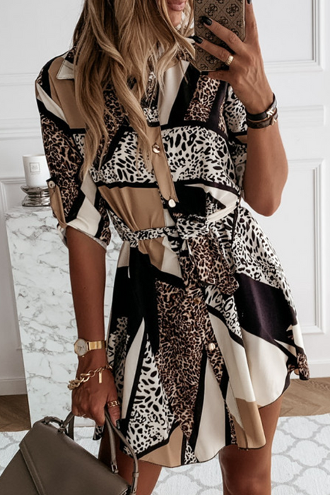 Casual y con estilo Elegante y con estilo Estampado de leopardo Vestidos con hebilla de frenillo