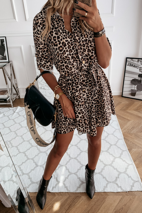 Casual & Stylish Elegant & Stylish Print Leopard Frenulum Buckle Dresses