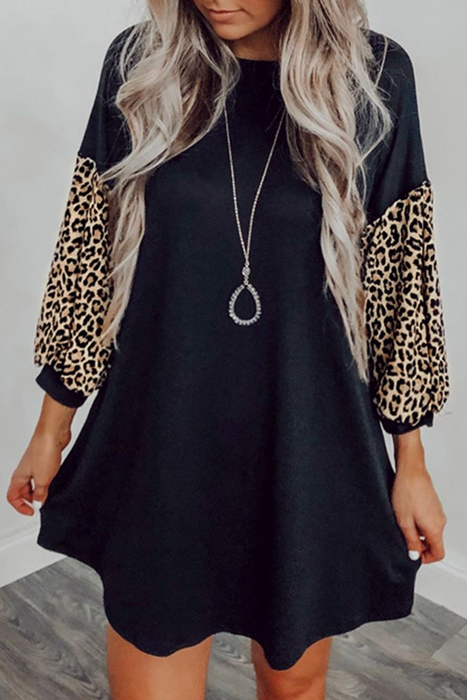 Vestidos informales y elegantes con estampado de leopardo, escote en O y línea A