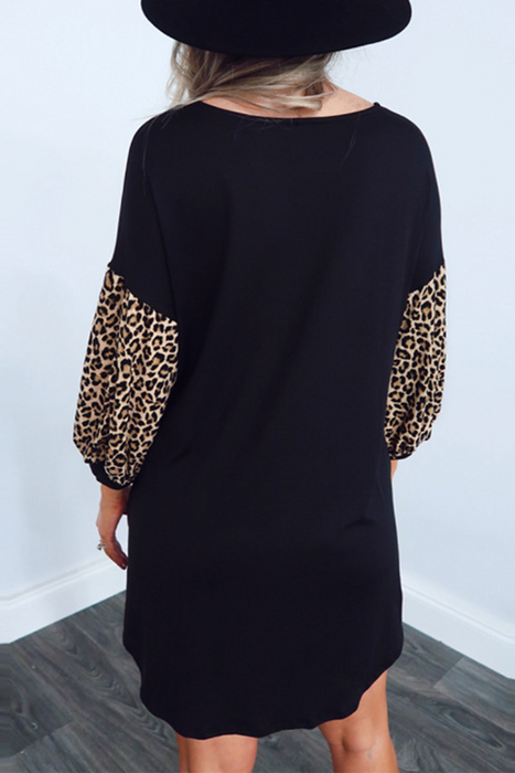Casual & Stylish Leopard Split Joint O Neck A Line Dresses
