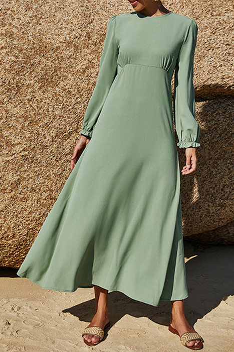 Elegant & Stylish Classic Solid Patchwork Stringy Selvedge O Neck Waist Skirt Dresses