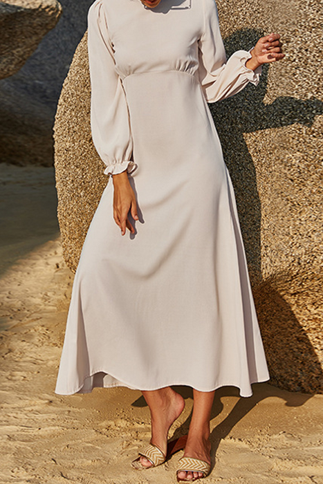 Elegant & Stylish Classic Solid Patchwork Stringy Selvedge O Neck Waist Skirt Dresses