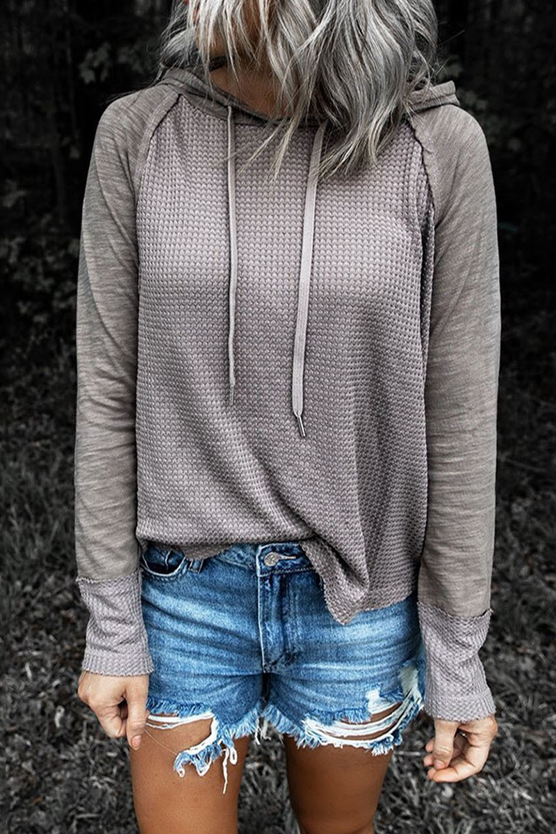 Casual & Stylish Patchwork Draw String Contrast Hooded Collar Tops(5 Colors)