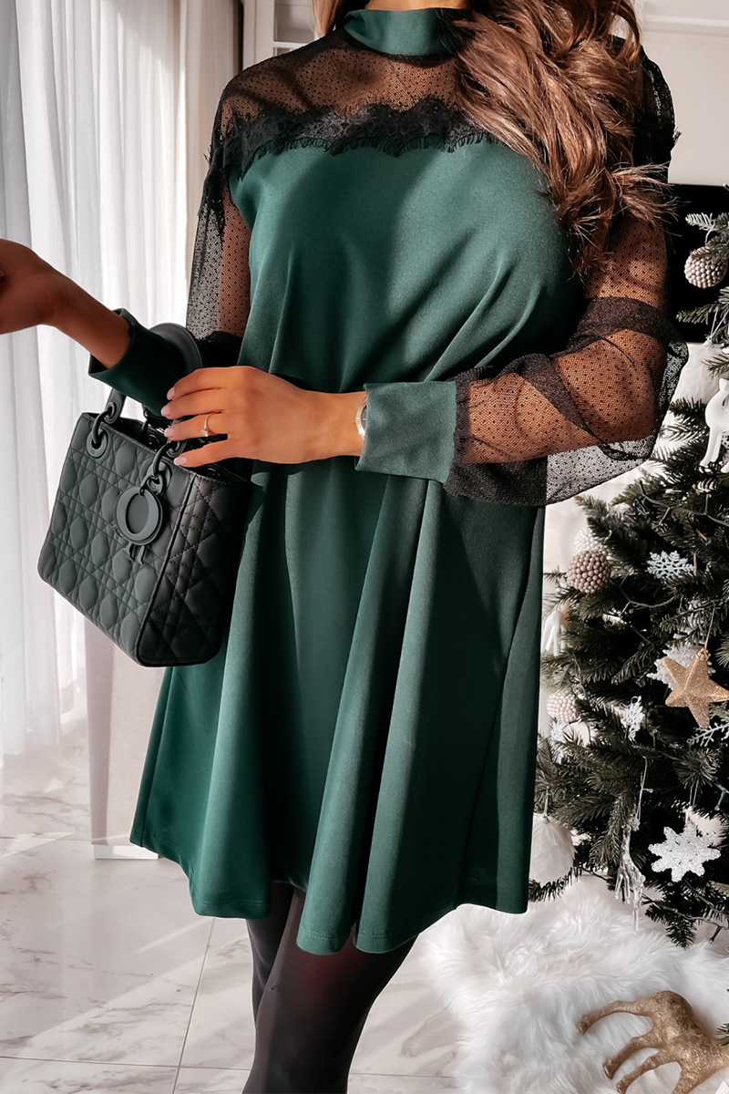 Elegant & Stylish Patchwork Lace Mesh O Neck Dresses