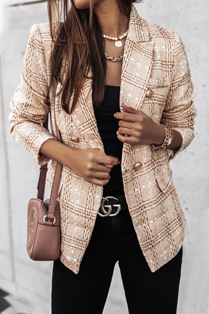 Elegant & Stylish Plaid Striped Patchwork Buckle Turndown Collar Outerwear(4 Colors)