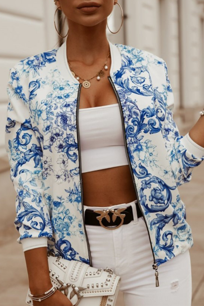 Casual en stijlvol Elegant en stijlvol Print Patchwork Rits O-hals Bovenkleding (6 kleuren)