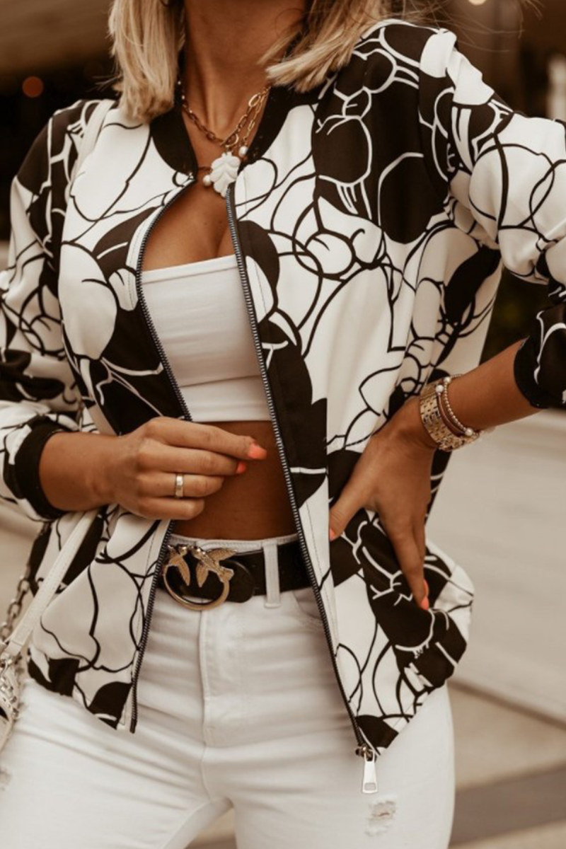 Casual en stijlvol Elegant en stijlvol Print Patchwork Rits O-hals Bovenkleding (6 kleuren)