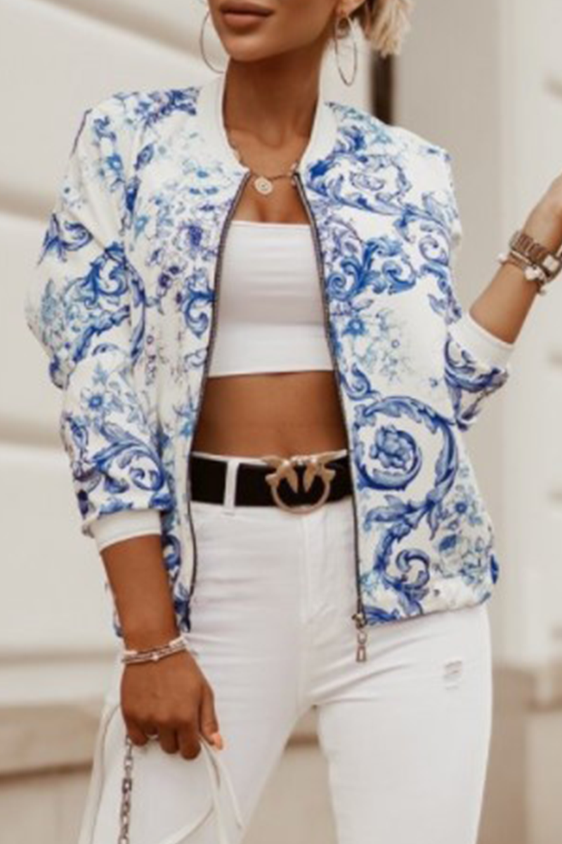 Casual en stijlvol Elegant en stijlvol Print Patchwork Rits O-hals Bovenkleding (6 kleuren)