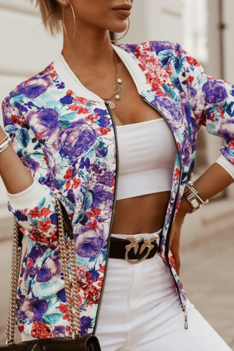 Casual en stijlvol Elegant en stijlvol Print Patchwork Rits O-hals Bovenkleding (6 kleuren)