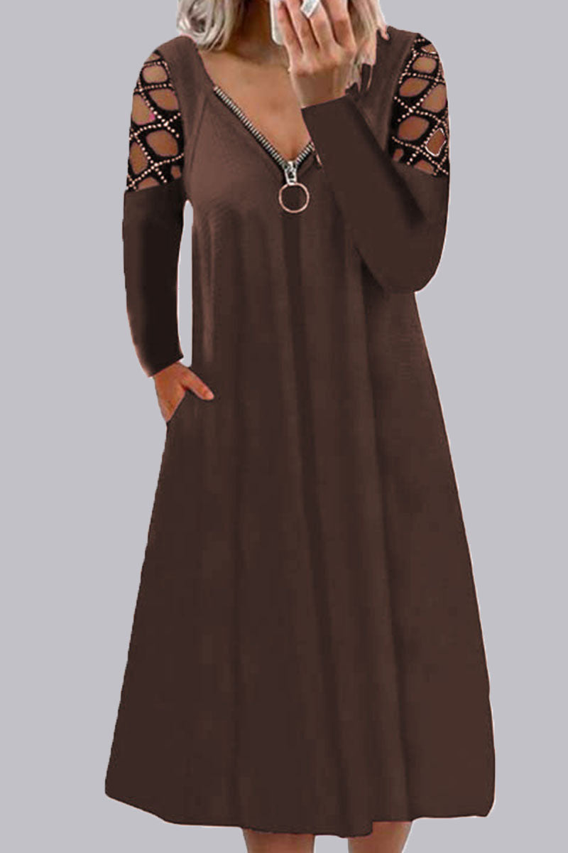 Casual en stijlvolle klassieke effen splitverbinding V-hals A-lijnjurken (7 kleuren)