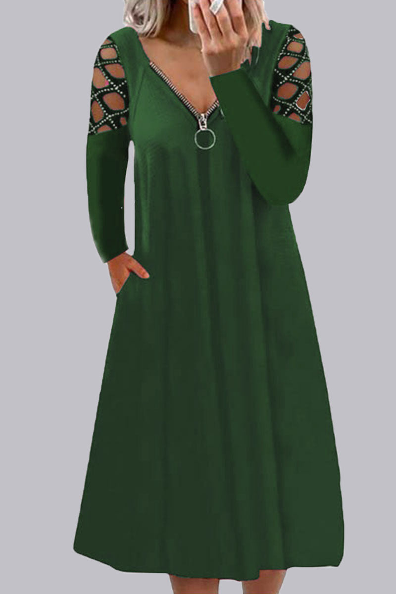 Casual en stijlvolle klassieke effen splitverbinding V-hals A-lijnjurken (7 kleuren)