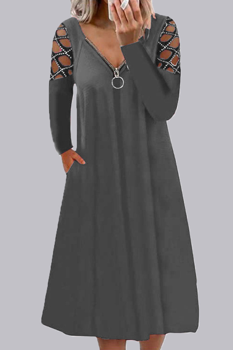 Casual en stijlvolle klassieke effen splitverbinding V-hals A-lijnjurken (7 kleuren)