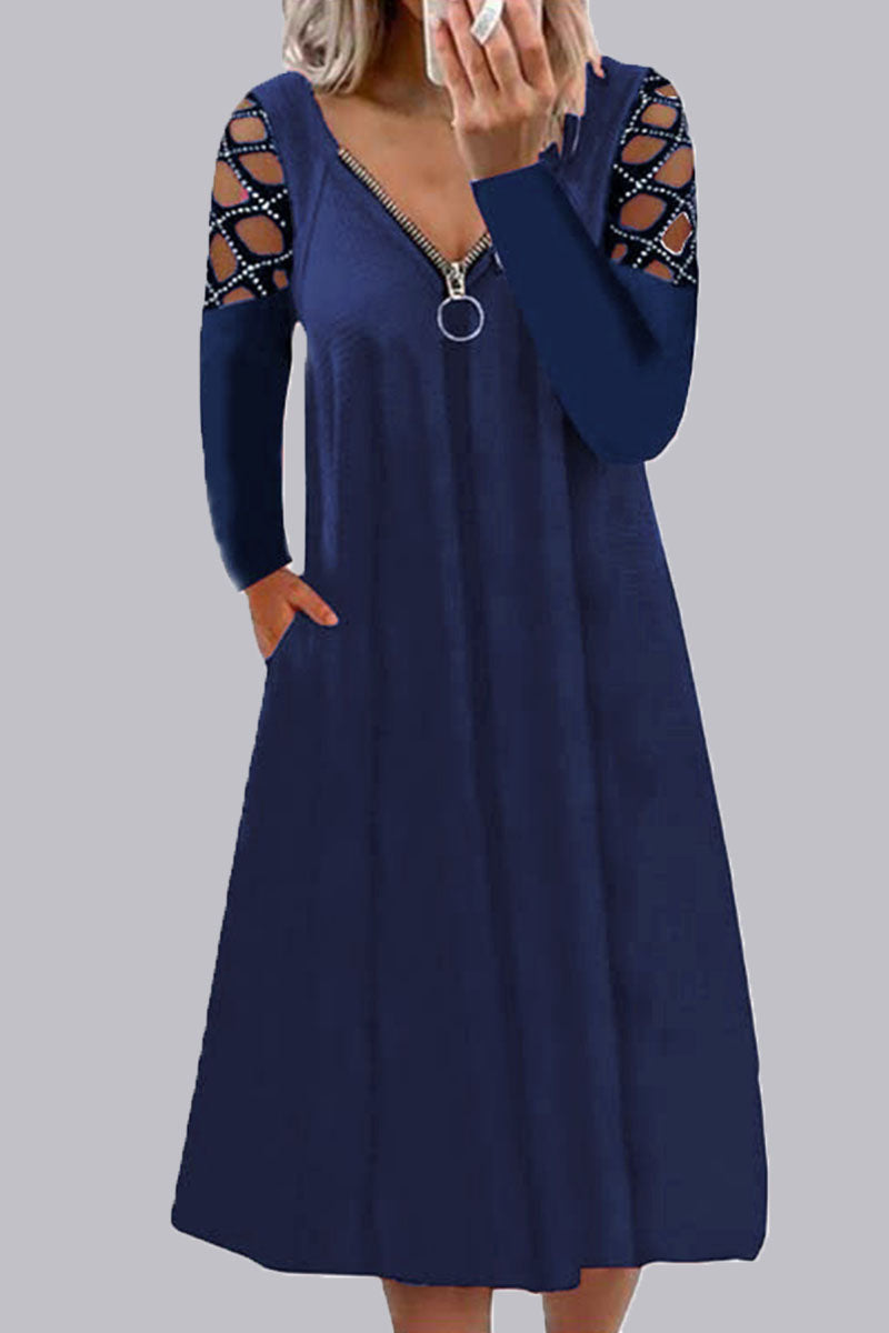 Casual en stijlvolle klassieke effen splitverbinding V-hals A-lijnjurken (7 kleuren)